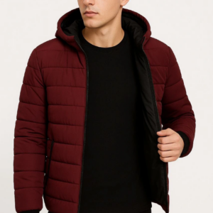 Erkek Şişme Kapüşonlu Fermuarlı Mont Su itici Kapitone Astarlı Cepli Kalıp - Bordo