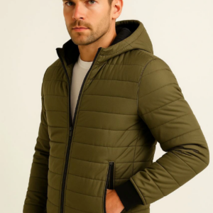 Erkek Şişme Kapüşonlu Fermuarlı Mont Su itici Kapitone Astarlı Cepli Kalıp - Haki