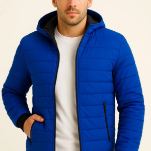 Erkek Şişme Kapüşonlu Fermuarlı Mont Su itici Kapitone Astarlı Cepli Kalıp - Saks Mavisi