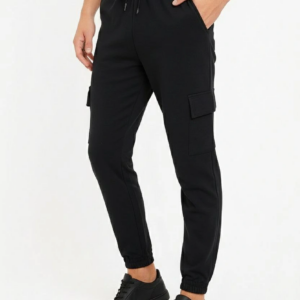 Erkek Siyah Jogger Eşofman Altı Kalıp Kargo Cepli Lastikli Paça Spor Pantolon - Siyah