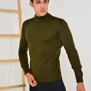 Erkek Tam Balıkçı Yaka Düz Kazak - Yeşil