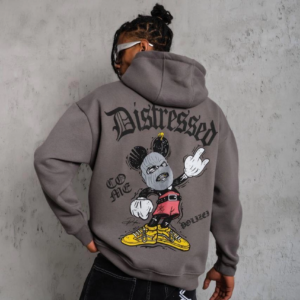 Erkek Üç İplik Baskılı Kapüşonlu Sweat - Gri