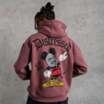 Erkek Üç İplik Baskılı Kapüşonlu Sweat - Gül Kurusu