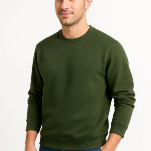 Erkek Üç İplik Düz Bisiklet Yaka SweatShirt - Haki