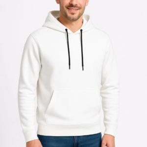 Erkek Üç İplik Kapüşonlu Kanguru Cepli SweatShirt hoodie - Beyaz