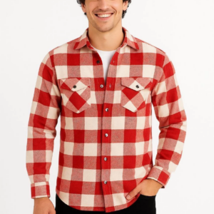 Erkek Oduncu Gömlek Uzun Kollu Şardonlu Kareli Desen Regular Fit Manşetli Çift - Kırmızı