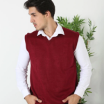 Erkek V Yaka Kolsuz Süveter Triko Kazak yumuşak dokulu Pamuklu ince Dokuma Regular - Bordo