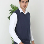 Erkek V Yaka Kolsuz Süveter Triko Kazak yumuşak dokulu Pamuklu ince Dokuma - Lacivert