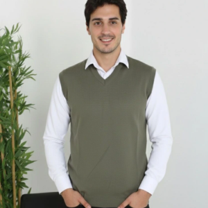 Erkek V Yaka Kolsuz Süveter Triko Kazak yumuşak dokulu Pamuklu ince Dokuma Regular - Haki