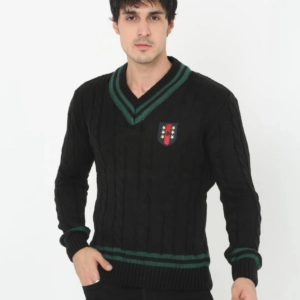 Erkek V Yaka Örgülü Kazak - Siyah