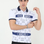 Erkek Yakalı Slim Fit Baskılı T-Shirt - Beyaz
