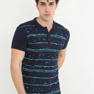 Erkek Yakalı Slim Fit Pike Çizgili T-Shirt - Lacivert