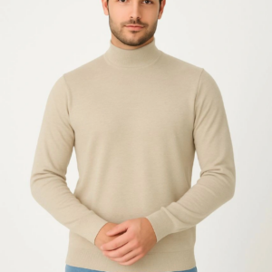 Erkek Yarım Boğaz Triko Kazak yumuşak dokulu Pamuklu ince Dokuma uzun kollu Regular - Bej