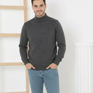 Erkek Yarım Boğaz Triko Kazak yumuşak dokulu Pamuklu ince Dokuma uzun kollu Regular - Füme