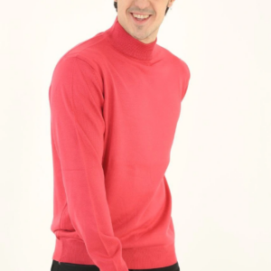 Erkek Yarım Boğaz Triko Kazak yumuşak dokulu Pamuklu ince Dokuma uzun kollu - Pembe