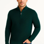 Erkek Yarım Fermuarlı Triko Kazak Selanik Örgü Dik Yaka Pamuklu Dokuma Regular Fit - Haki