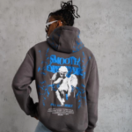 Erkek Yıldırım Baskılı Kapşonlu Sweatshirt - Gri