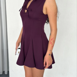 Göğüs Bağlamalı Kolsuz Mini Boy Elbise - Gül Kurusu