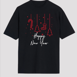 Happy New Year Baskılı T-shirt - Siyah