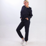 iki iplik Kapüşonlu Fermuarlı Crop Oversize Hırka Takım - Lacivert