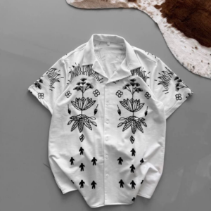 İki İplik Baskılı Gömlek - Beyaz