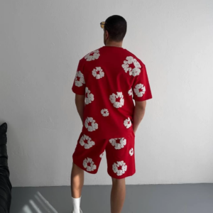 İki İplik Baskılı Şortlu Takım - Kırmızı