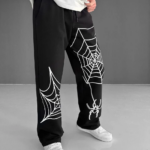 İki İplik Kumaş Örümcek Baskılı Esofman - Siyah