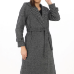 Kadın Astarlı Balık Sırtı Kaşmir Kaşe Kaban - Füme