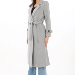 Kadın Astarlı Balık Sırtı Kaşmir Kaşe Kaban - Gri