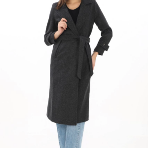 Kadın Astarlı Balık Sırtı Kaşmir Kaşe Kaban - Siyah