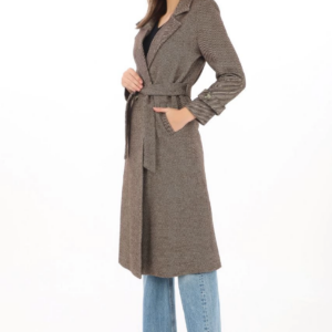 Kadın Astarlı Balık Sırtı Kaşmir Kaşe Kaban - Vizon