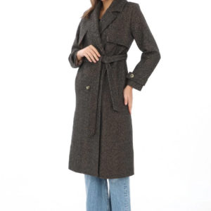 Kadın Balık Sırtı Kaşmir Uzun Kaşe Kaban - Kahverengi