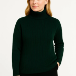 Kadın Balıkcı Yaka Bağazlı Triko Kazak Pamuklu Kalın Fitilli Dokuma - Haki