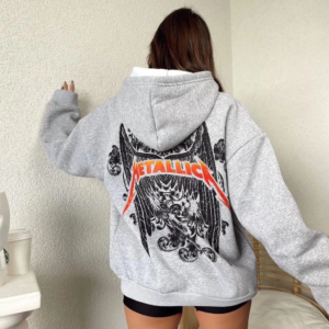 Kadın Baskılı Kapüşonlu Sweat - Gri