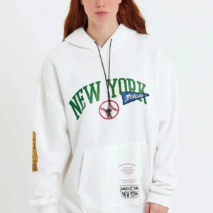 Kadın Baskılı Kapüşonlu Sweatshirt - Beyaz