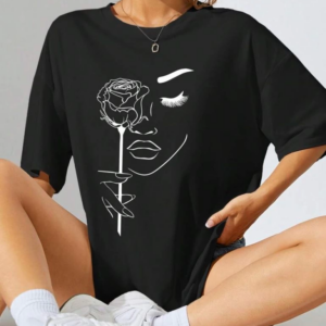 Kadın Baskılı Oversize T-shirt - Siyah