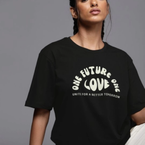 Kadın Baskılı Oversize T-shirt - Siyah