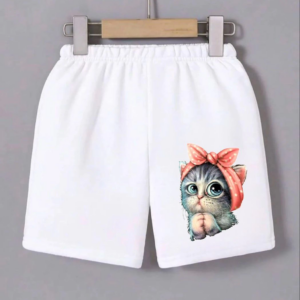 Kadın Beli Lastikli Baskılı Mini Şort - Beyaz