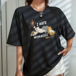 Kadın Bisiklet Yaka Baskılı Oversize T-Shirt - Siyah