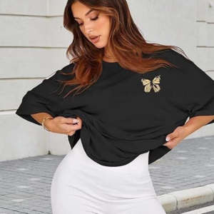 Kadın Bisiklet Yaka Baskılı T-shirt - Siyah