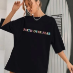 Kadın Bisiklet Yaka Baskılı T-shirt - Siyah