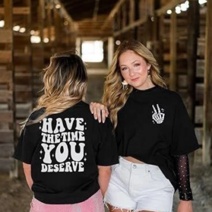 Kadın Bisiklet Yaka Kısa Kol Baskılı T-shirt - Siyah