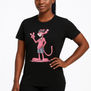 Kadın Bisiklet Yaka Kısa Kollu Baskılı T-shirt - Siyah