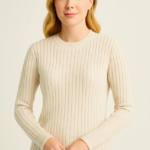 Kadın Bisiklet Yuvarlak Yaka Triko Kazak Pamuklu Kalın Fitilli Dokuma Regular Fit - Bej