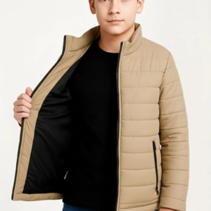 Erkek Çocuk Şişme Mont Hafif ve Sıcak Tutucu Fermuarlı Su İtici Mont Kapüşonuz - Bej