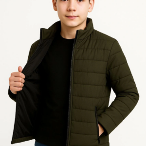 Erkek Çocuk Şişme Mont Hafif ve Sıcak Tutucu Fermuarlı Su İtici Mont Kapüşonuz - Haki