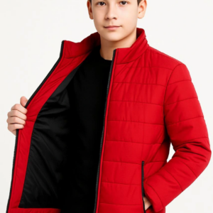 Erkek Çocuk Şişme Mont Hafif ve Sıcak Tutucu Fermuarlı Su İtici Mont Kapüşonuz - Kırmızı