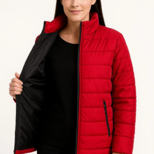 Kadın Bomber Mont Ceket – Su İtici Kumaş, Kapitone Astarlı, Fermuarlı, Kışlık - Kırmızı