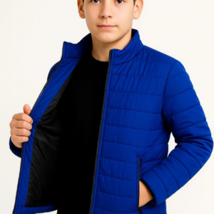 Erkek Çocuk Şişme Mont Hafif ve Sıcak Tutucu Fermuarlı Su İtici Mont - Saks Mavisi