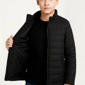 Erkek Çocuk Şişme Mont Hafif ve Sıcak Tutucu Fermuarlı Su İtici Mont Kapüşonuz - Siyah